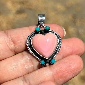 Pink Heart Stone Turquoise Accent Pendant Necklace - Unbranded